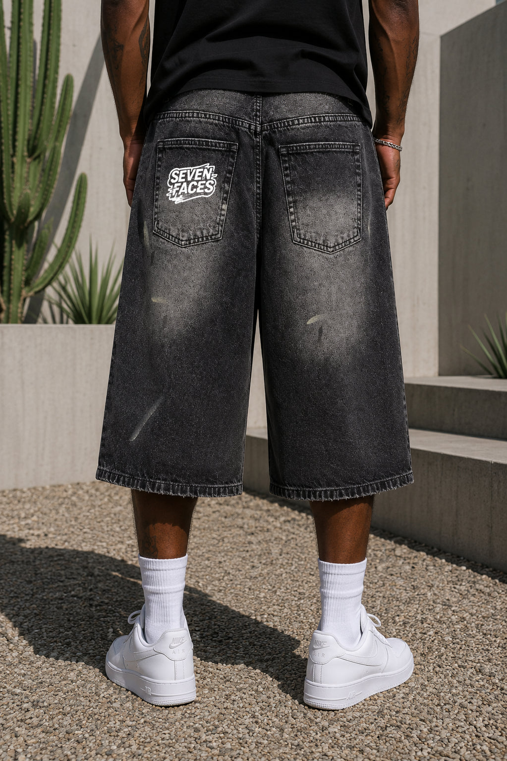 Vintage Wash Wide Leg Denim Shorts