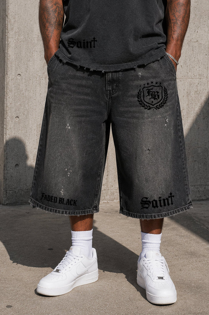 Vintage Wash Wide Leg Denim Shorts