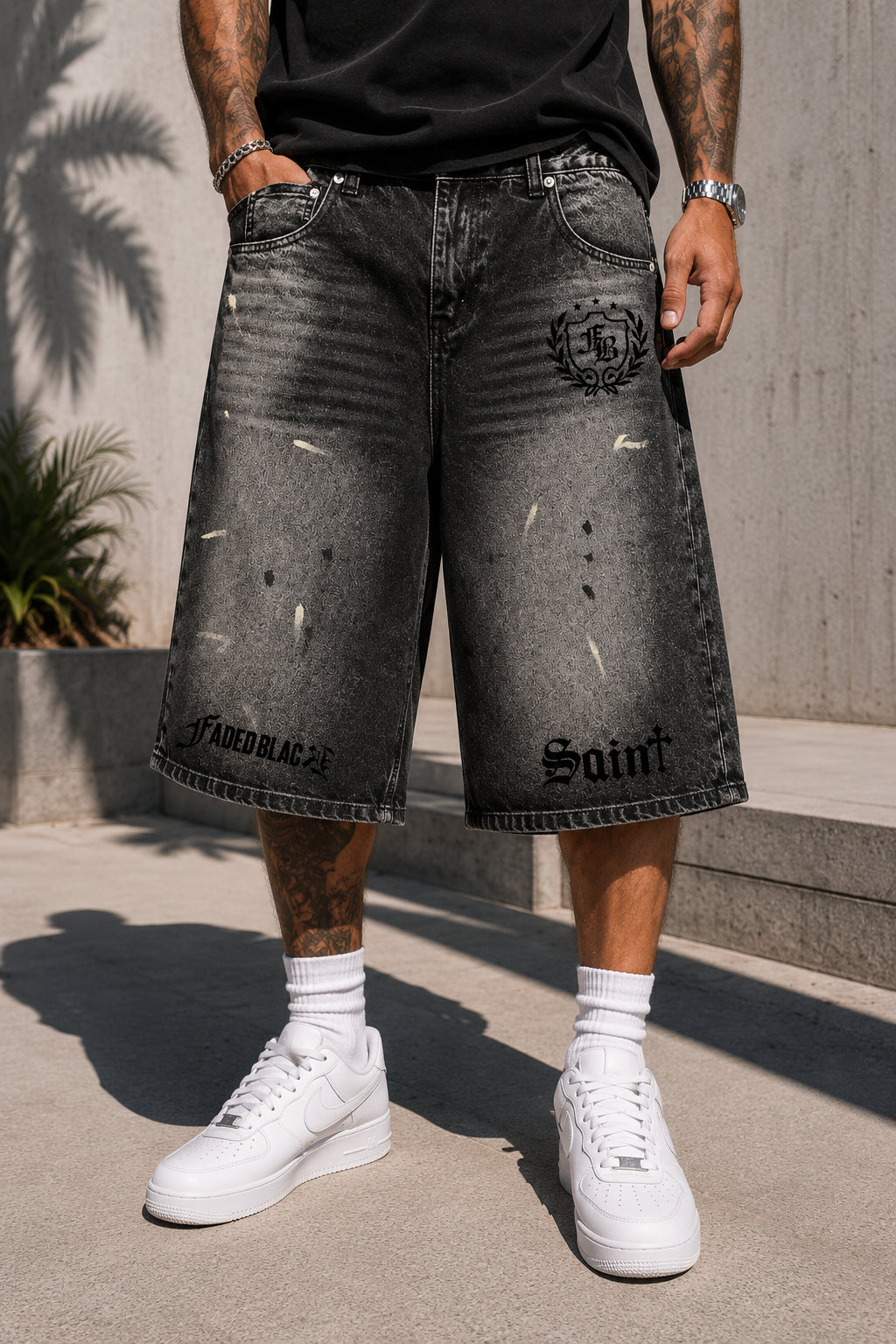 Vintage Wash Wide Leg Denim Shorts